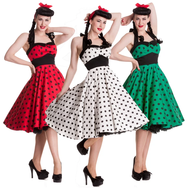 HELL BUNNY MARIAM Dress Polka Dot 50s Pin Up Prom Wedding Dress Black Red  Blue 29.99 - PicClick UK