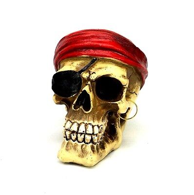 Pirate Skull Statue with Eye Patch Small Skeleton Halloween Figurine 3" tall
