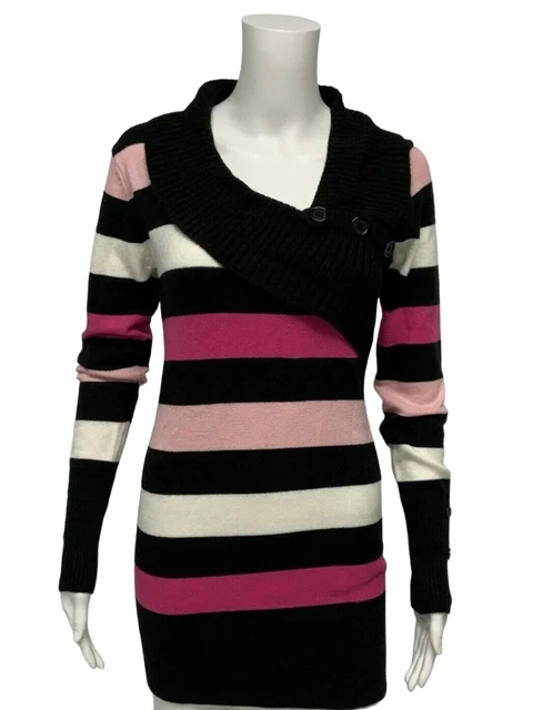 Say What? Femmes Col Bénitier Rayé Pull Noir Multicolore Taille M