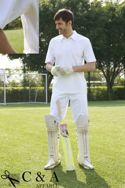 Adults White Cricket Short Sleeve Top Polo Shirt Cricket Pants Sports Wear Suit
