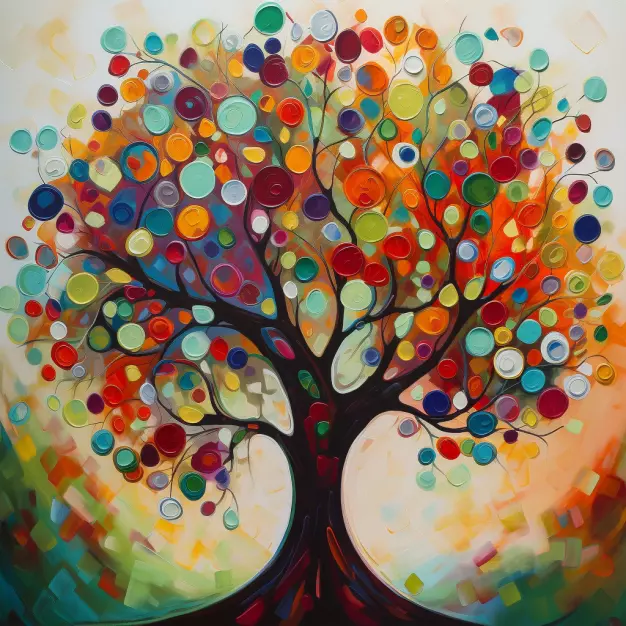 Tree Of Life Colourful Oil Art Luxury Canvas Wall Picture Print Colourful