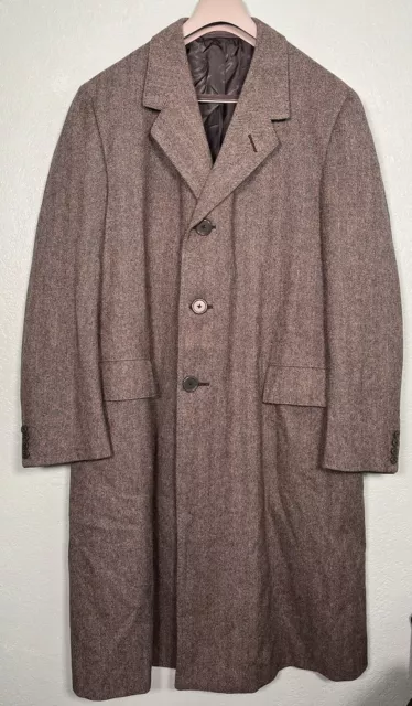 Oxxford Wool Tweed Herringbone Overcoat Top Coat Men’s 44 R Made in USA