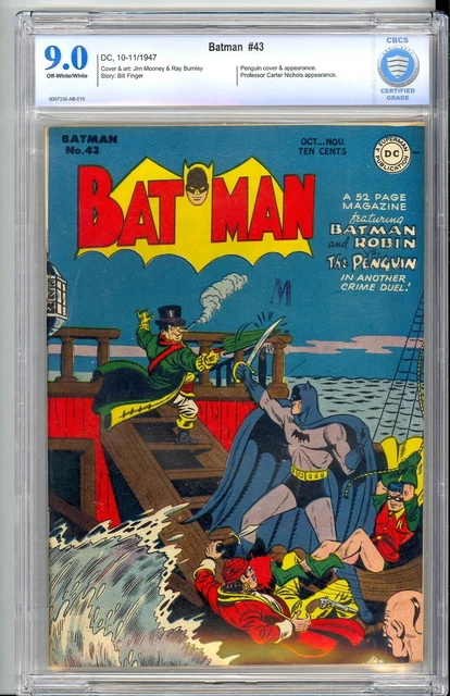 Batman #43  Cbcs  9.0  Vf/Nm  Sharp!  Penguin Cover!  Nice Ow/W Pages! True 9.0!