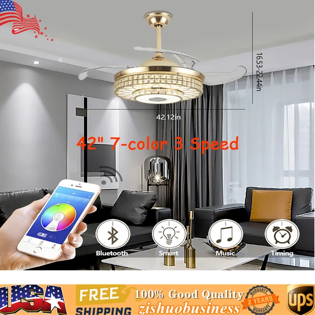 Buy NUTCRUST Retractable Ceiling Fan With Light And Bluetooth Speaker