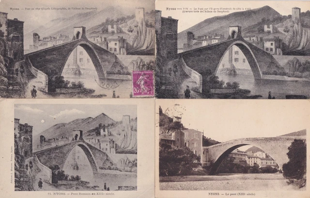 Lot de 4 cartes postales anciennes old postcards NYONS DRÔME PONT ROMAIN ancien