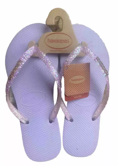 Havaianas Womens Slim Glitter Flourish Flip Flops Purple Size 7 Made In Brazil