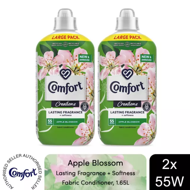 Comfort Fabric Conditioner Lasting Fragrance Apple Blossom 1.65L 55W, 2Pk