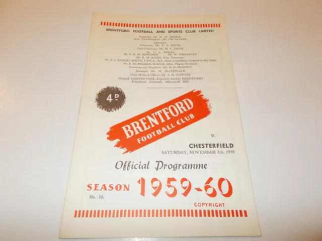 Brentford v Chesterfield 59/60