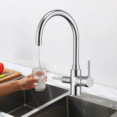 Auralum Rubinetto 3 Vie da Lavello Cucina miscelatore Tre Vie in Ottone 2 Man... 