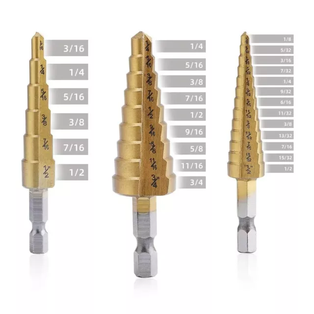 Step Drill Bit Set - Titanium Coated,High Speed Steel Drill Cone Bits,3-Piece 2