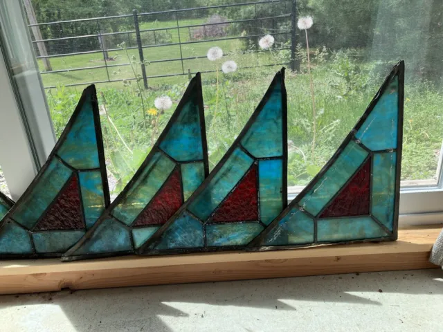 8 Antique Stained Glass Church Window Fragments Sun Catchers Arch Salvage
