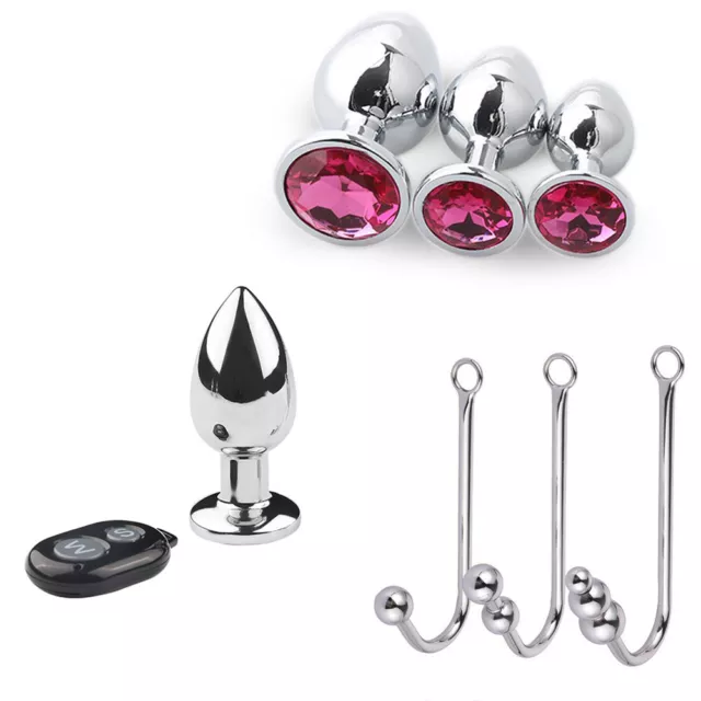 BDSM Anal Rectal Cleaner Kit 3pcs Stainless Steel Metal Plug Toy