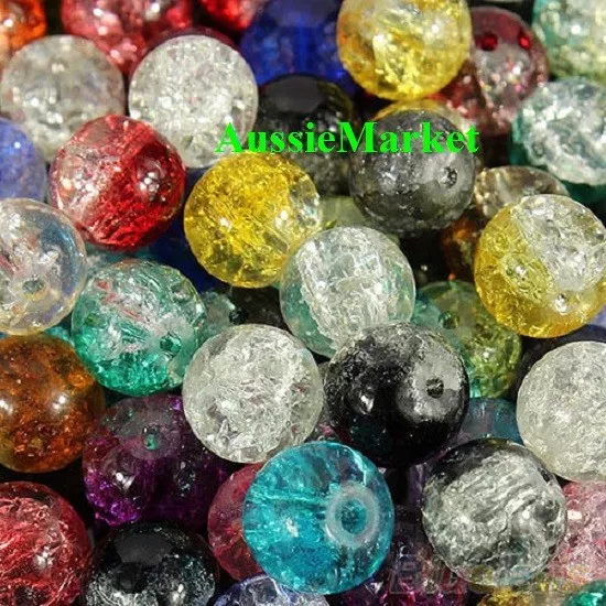 50 x crackle 10mm beads acrylic plastic round mixed crackled jewellery making