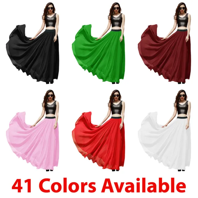 Women Maxi Skirt Summer Chiffon Mopping Floor Length Big Hem Solid Beach Long