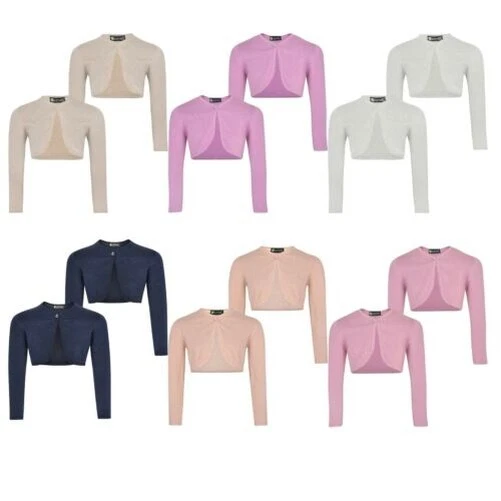 Ragazze Coprispalle Bambini Effetto Glitter Lurex Manica Lunga Bolero Set (Set