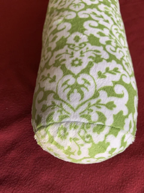 travel neck pillow green white minky Washable Floral Design USA New Cylinder