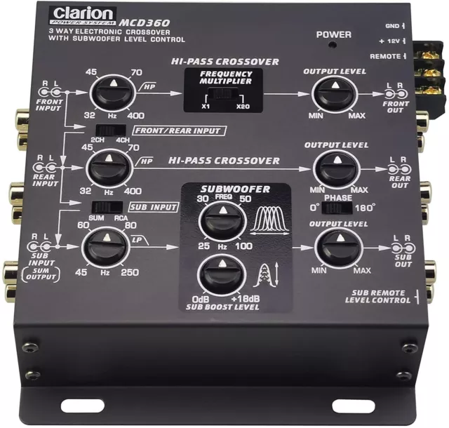 6-Channel Input Clarion Mcd360 3-Way Electronic Crossover W/ 5-Volt Rca Outputs