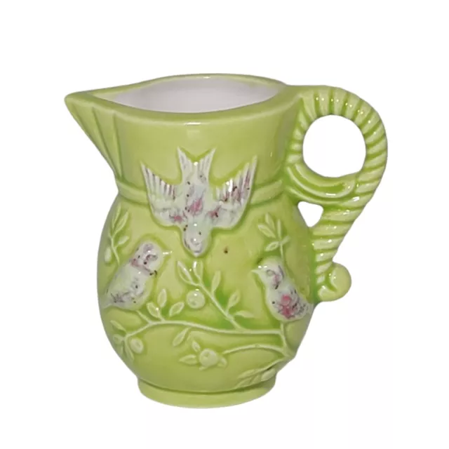 Italian Creamer Mini Ceramic Stoneware Lime Green Small Jug Pitcher With 3D Bird