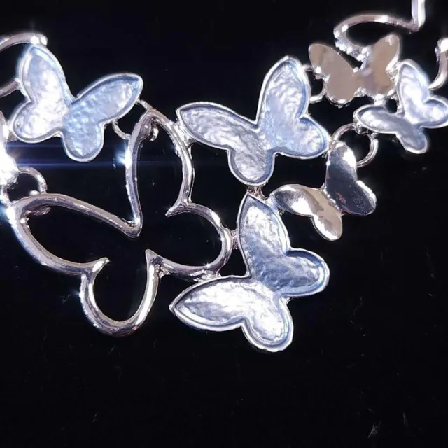 Silver Blue Butterflies Betsey Johnson Enamel and Rhinestone Necklace