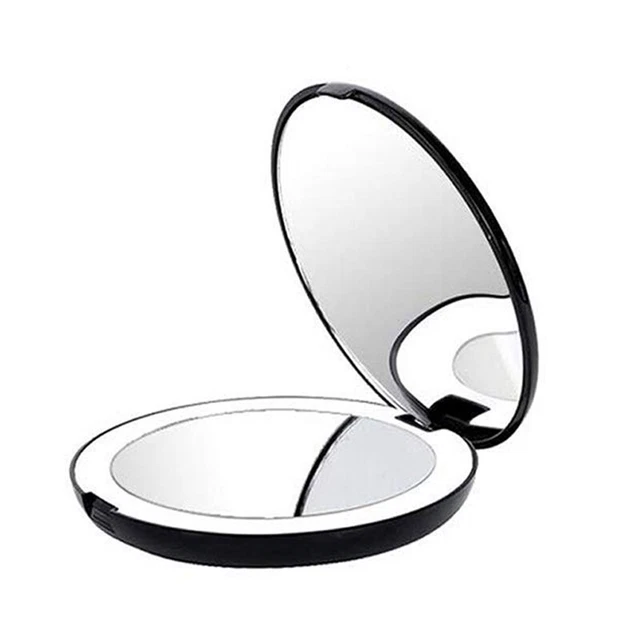 Espejo plegable portátil con luz LED, 10X lupa, 12 cuentas de lámpara W3C6