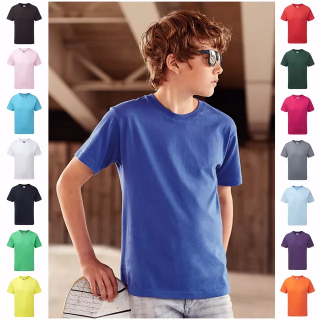 Kids Boys Girls Childrens Plain Slim Fit Fitted T Tee Shirts T-Shirt Top Tshirt