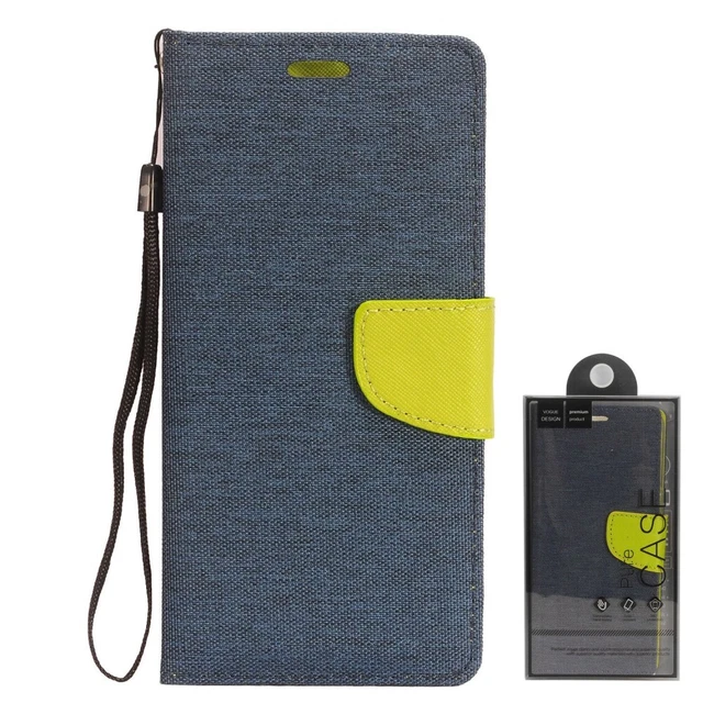 EC Denim Fabric Flip Wallet Case For iPhone 12 Pro Max (6.7") Blue Green