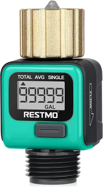 Water Flow Meter with Brass Inlet Metal Thread, Measure Gallon/Liter Consumptio