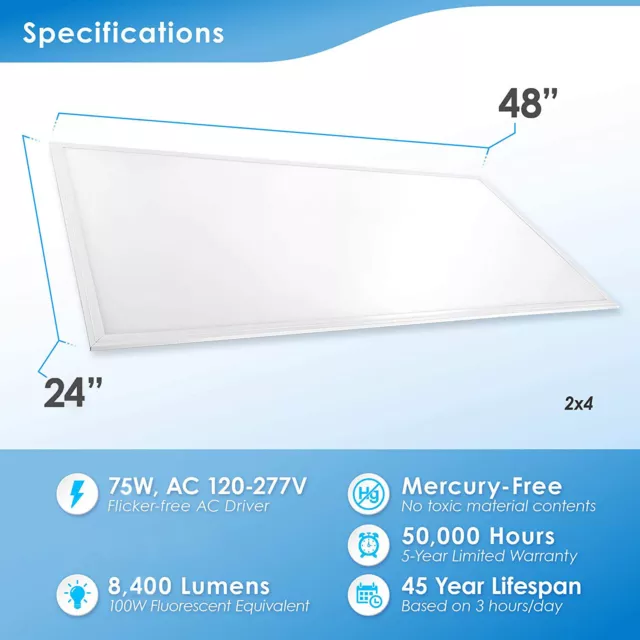 2x4 LED Flat Panel Troffer Light - 8400lm Recessed Back-Lit Drop Ceiling Lights 2