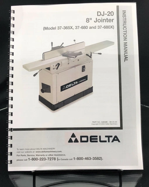 DELTA DJ20 8& Jointer Manual & Parts List (Models 37365x, 37680, 37680x) 22.58 PicClick CA