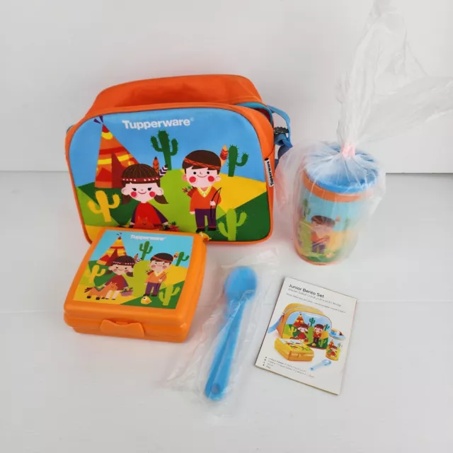 Tupperware Kids Lunch Set Junior Bento Cup Container Bag Orange Sandwich Keeper