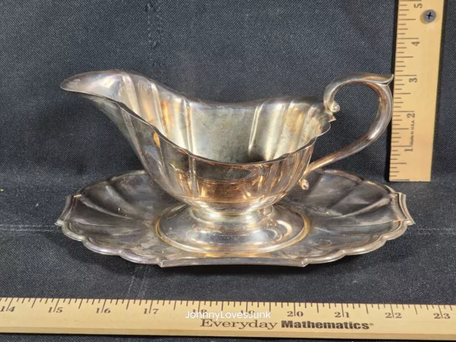 Vintage Gorham Heritage Silver Plate Gravy Boat With Attached Underplate