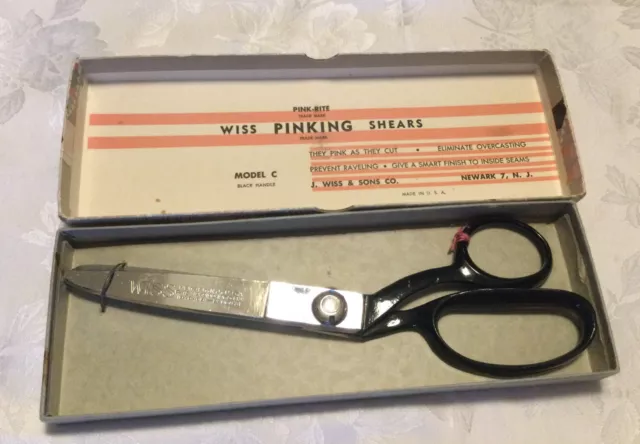 Vintage Pink-Rite WISS Pinking Shears Model C Black Handle in Box J Wiss & Sons