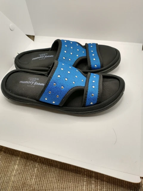 Ladies Size 6 Cushion Walk By Avon Denim Slide Sandals Pre Owned