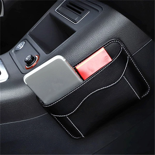 Sac De Rangement Voiture En Cuir PU - Organisateur Noir Pour Téléphone Et Petits Objets, Dimensions ~12x16.5cm