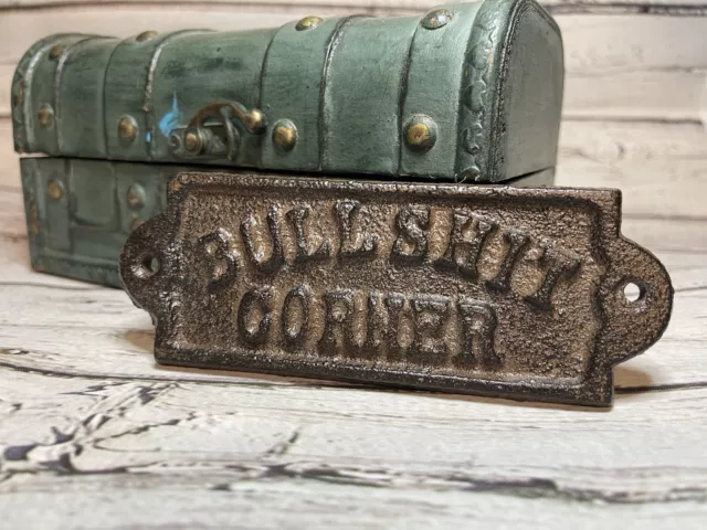 Cast Iron BULLSHIT CORNER Door Plaque Garden Sign Ranch Wall Decor Man Cave Bar