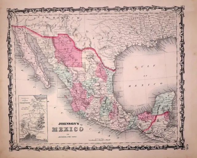 1863 Map ~ MEXICO - TEXAS from Johnsons Atlas (14x18)-#027