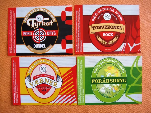 4x Danish microbrewery beer labels - Bie's Bryghus - DENMARK