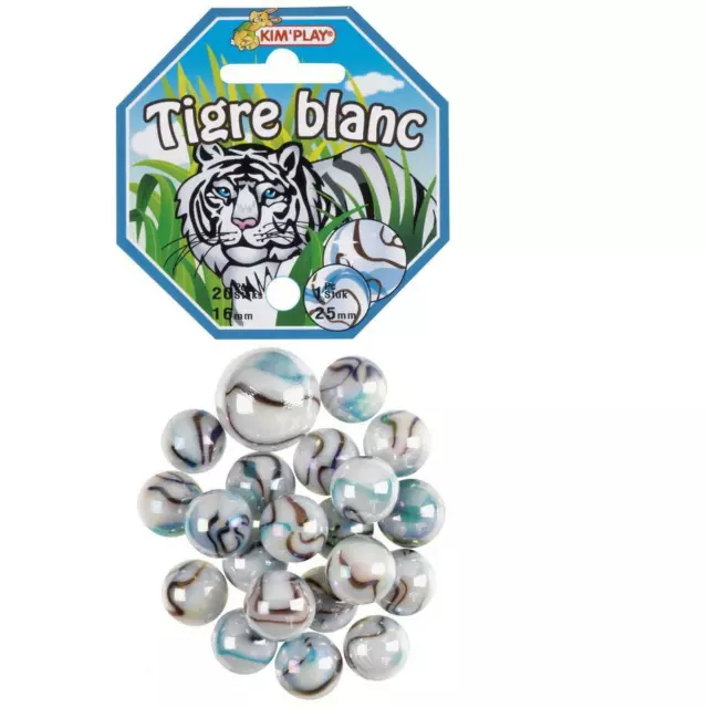 [Ref:COU500827] KIM'PLAY Sachet de 20 billes 16mm et 1 calot 25mm TIGRE BLANC