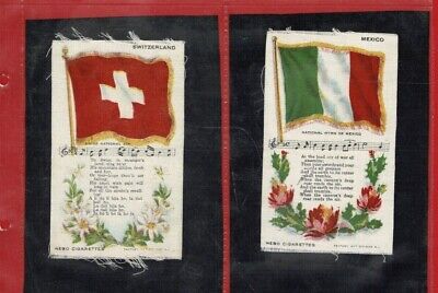 2x NATIONAL FLAG, SONG & FLOWER - AMERICAN TOBACCO - SILK CIGARETTE CARDS (UN12)
