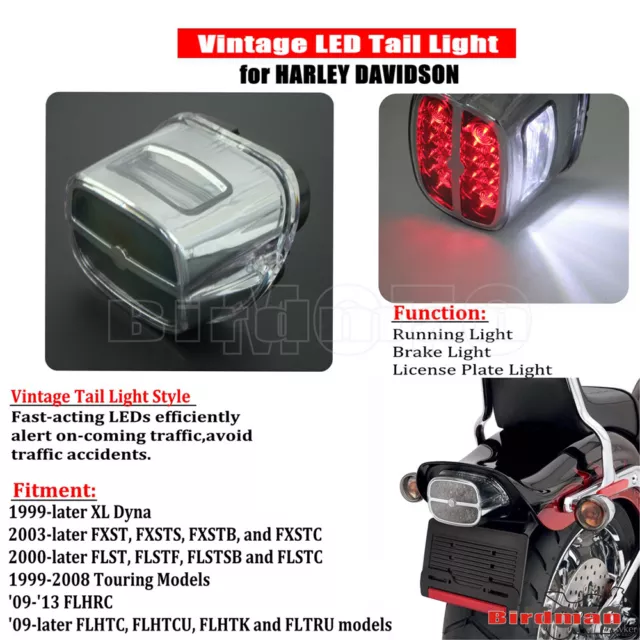 Motorcycle LED Brake Tail Light Chrome License Plate Lamp For Dyna Sportster XL