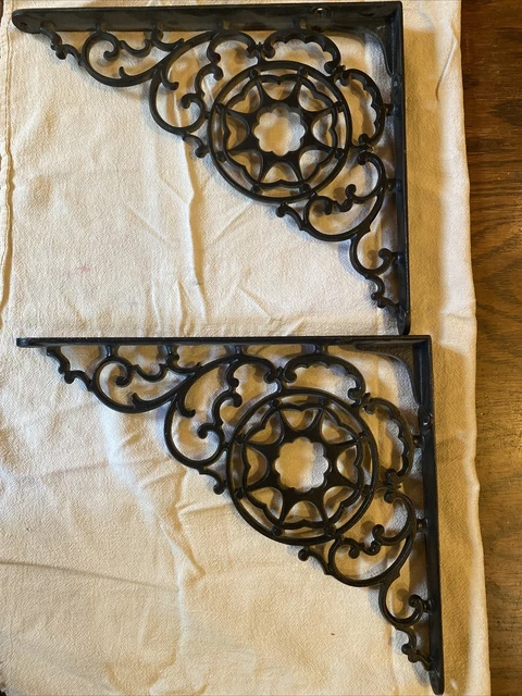 Victorian style cast iron metal shelf brackets pair