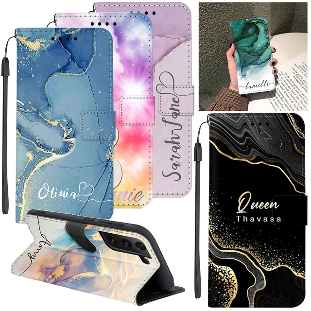Marble Print Personalised Flip Leather Case Cover For Samsung Galaxy S23 A14 A54