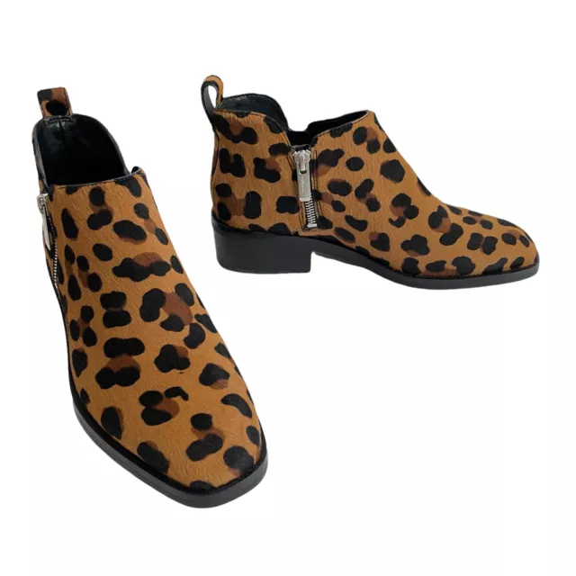 Phillip Lim Alexa Calf Hair Leopard Ankle Zip Booties Size 37.5