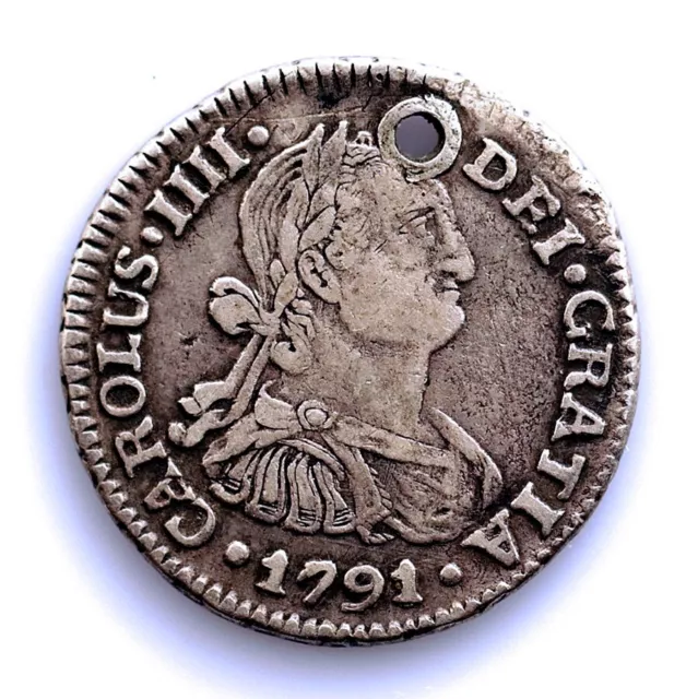 S.C. Spain-Carlos IV - 1/2 Real 1791 P.R.. Potosí. Plata 1,6 g. Perforación