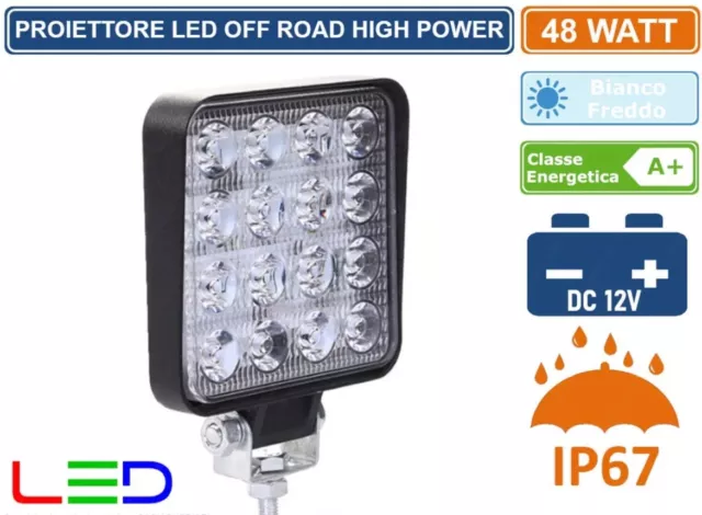 Faro Proiettore Led 48W Off Road Luce Di Lavoro Supplementare 12V Ip67