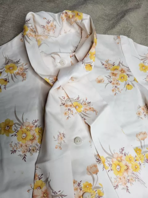 VTG 70s Girls L/S Dress Shirt Floral Print Yellow 6/8 Mid Mod 60s TIE NECK