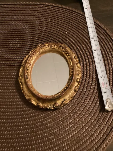 Vintage Italian 4.5” Miniature Gold Gilt Ornate Wood Frame Mirror Made In Italy