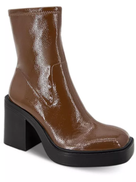 KENNETH COLE NEW YORK Womens Brown Stretch Amber Square Toe Block Heel Boots 8