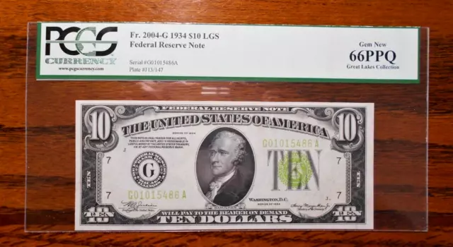 1934 $10 Federal Reserve Note (LGS) 💲 PCGS 66PPQ