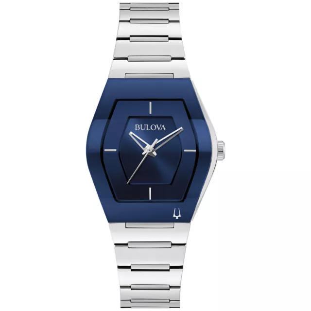 Bulova Womens Gemini Futuro Tonneau Blue Dial Silver Quartz Watch 30MM 96L293